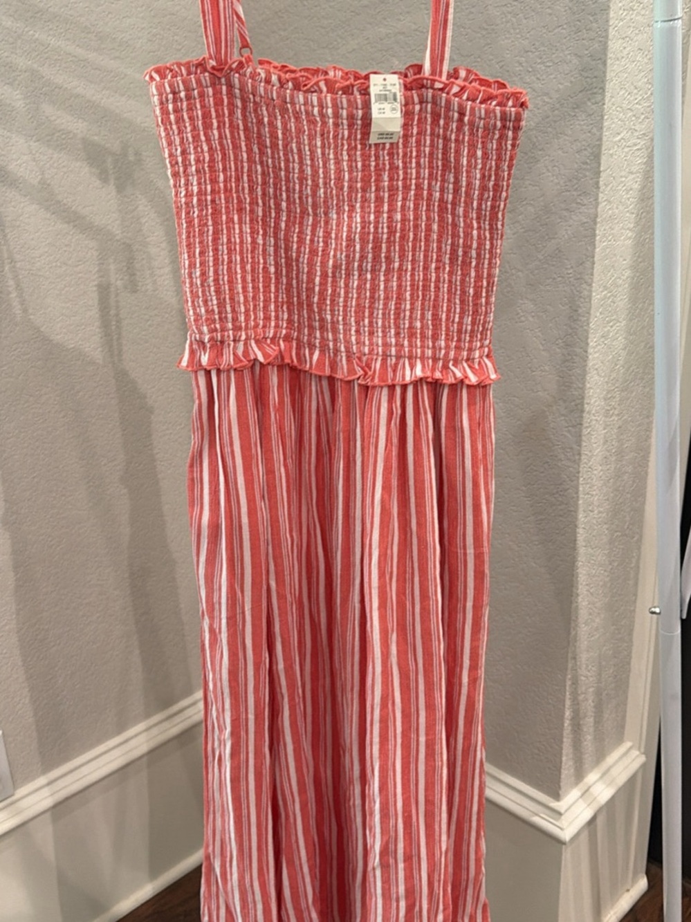 aerie Coral and White Striped Maxi Sundress